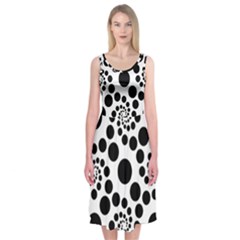 Dot Dots Round Black And White Midi Sleeveless Dress by Nexatart