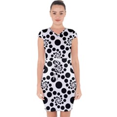 Dot Dots Round Black And White Capsleeve Drawstring Dress  by Nexatart