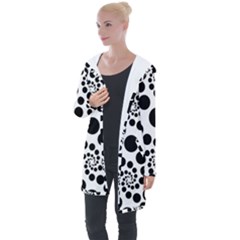 Dot Dots Round Black And White Longline Hooded Cardigan by Nexatart