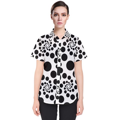 Dot Dots Round Black And White Women s Short Sleeve Shirt by Nexatart