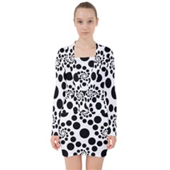 Dot Dots Round Black And White V-neck Bodycon Long Sleeve Dress by Nexatart