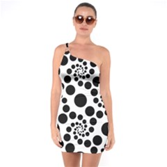 Dot Dots Round Black And White One Soulder Bodycon Dress by Nexatart