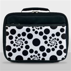 Dot Dots Round Black And White Lunch Bag by Nexatart