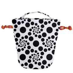 Dot Dots Round Black And White Drawstring Bucket Bag by Nexatart