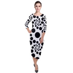 Dot Dots Round Black And White Quarter Sleeve Midi Velour Bodycon Dress by Nexatart