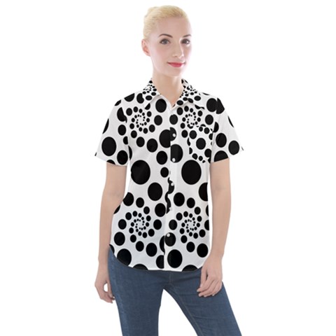 Dot Dots Round Black And White Women s Short Sleeve Pocket Shirt by Nexatart