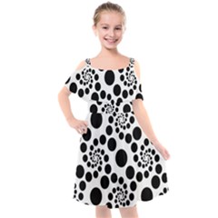 Dot Dots Round Black And White Kids  Cut Out Shoulders Chiffon Dress