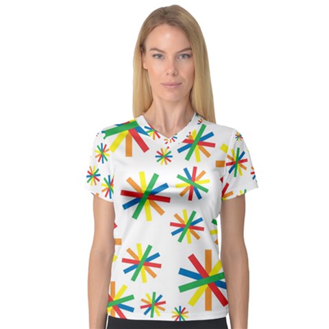 Celebrate Pattern Colorful Design V-neck Sport Mesh Tee by Nexatart