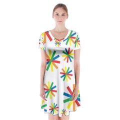 Celebrate Pattern Colorful Design Short Sleeve V-neck Flare Dress by Nexatart