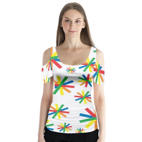 Celebrate Pattern Colorful Design Butterfly Sleeve Cutout Tee  by Nexatart