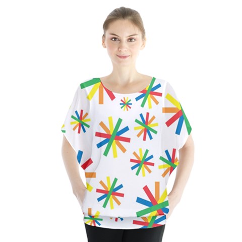 Celebrate Pattern Colorful Design Batwing Chiffon Blouse by Nexatart