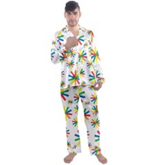 Celebrate Pattern Colorful Design Men s Satin Pajamas Long Pants Set