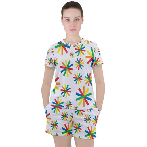 Celebrate Pattern Colorful Design Women s Tee And Shorts Set by Nexatart