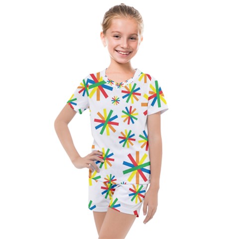 Celebrate Pattern Colorful Design Kids  Mesh Tee And Shorts Set by Nexatart