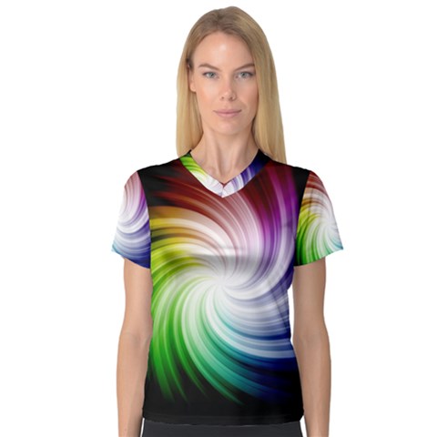 Rainbow Swirl Twirl V-neck Sport Mesh Tee by Nexatart