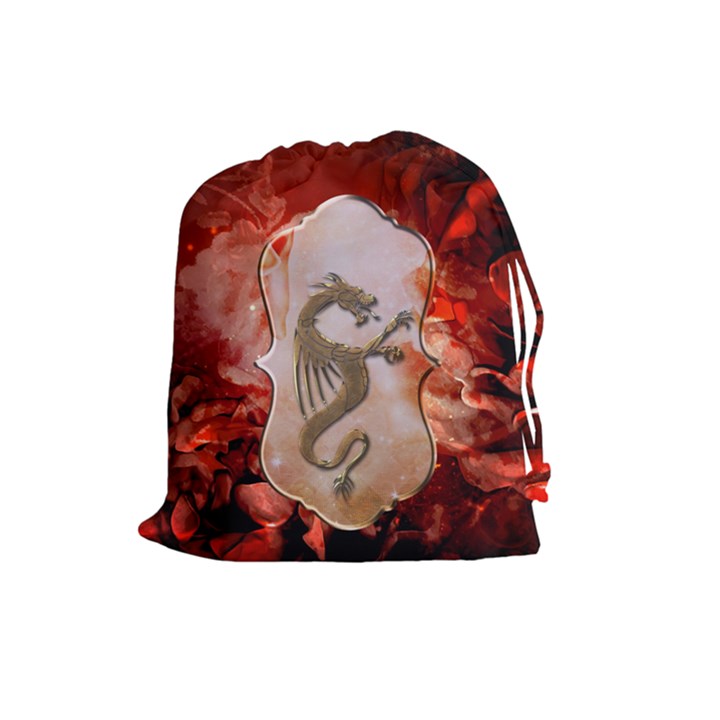 Wonderful Chinese Dragon With Flowers On The Background Drawstring Pouch (Large)