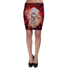 Wonderful Chinese Dragon With Flowers On The Background Bodycon Skirt by FantasyWorld7