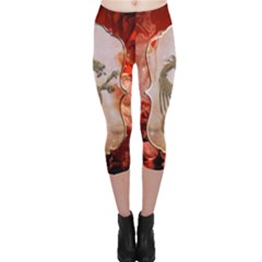 Wonderful Chinese Dragon With Flowers On The Background Capri Leggings  by FantasyWorld7