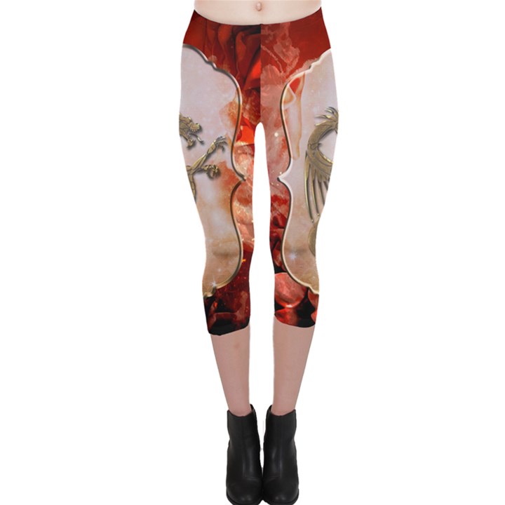 Wonderful Chinese Dragon With Flowers On The Background Capri Leggings 