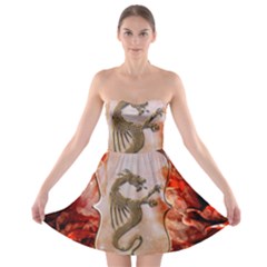 Wonderful Chinese Dragon With Flowers On The Background Strapless Bra Top Dress by FantasyWorld7