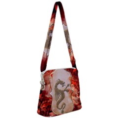 Wonderful Chinese Dragon With Flowers On The Background Zipper Messenger Bag by FantasyWorld7