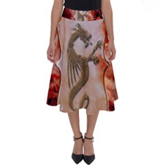 Wonderful Chinese Dragon With Flowers On The Background Perfect Length Midi Skirt by FantasyWorld7