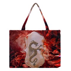 Wonderful Chinese Dragon With Flowers On The Background Medium Tote Bag by FantasyWorld7