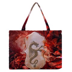 Wonderful Chinese Dragon With Flowers On The Background Zipper Medium Tote Bag by FantasyWorld7