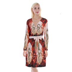 Wonderful Chinese Dragon With Flowers On The Background Long Sleeve Velvet Front Wrap Dress by FantasyWorld7