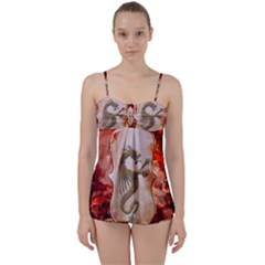 Wonderful Chinese Dragon With Flowers On The Background Babydoll Tankini Set by FantasyWorld7