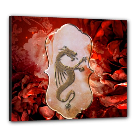 Wonderful Chinese Dragon With Flowers On The Background Canvas 24  X 20  (stretched) by FantasyWorld7