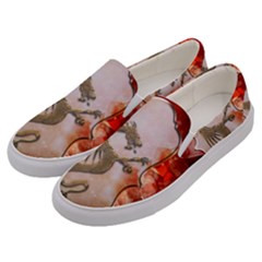 Wonderful Chinese Dragon With Flowers On The Background Men s Canvas Slip Ons by FantasyWorld7