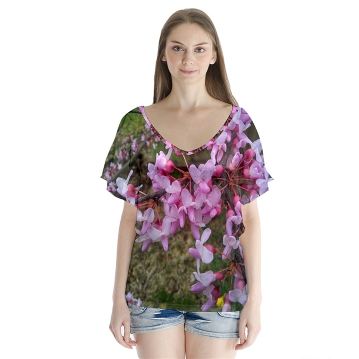 Redbud in April V-Neck Flutter Sleeve Top