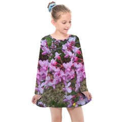 Redbud In April Kids  Long Sleeve Dress by Riverwoman