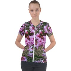 Redbud In April Short Sleeve Zip Up Jacket by Riverwoman