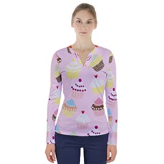 Eat Cupcakes V-neck Long Sleeve Top by WensdaiAmbrose