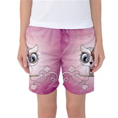 Cute Little Owl With Hearts Women s Basketball Shorts by FantasyWorld7