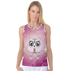 Cute Little Owl With Hearts Women s Basketball Tank Top by FantasyWorld7