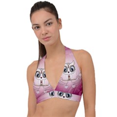 Cute Little Owl With Hearts Halter Plunge Bikini Top by FantasyWorld7