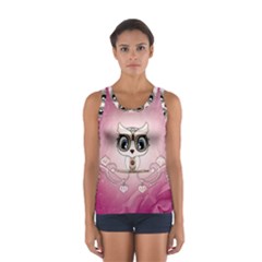 Cute Little Owl With Hearts Sport Tank Top  by FantasyWorld7