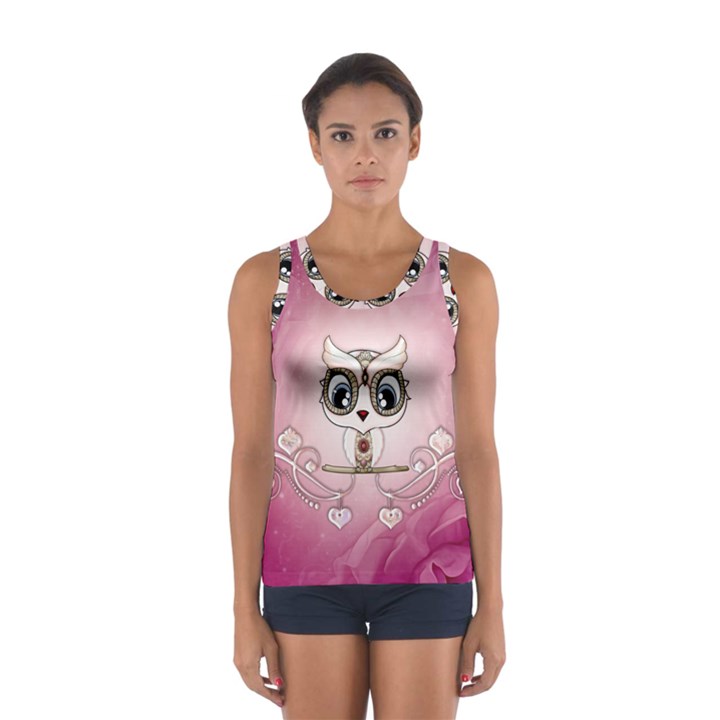 Cute Little Owl With Hearts Sport Tank Top 