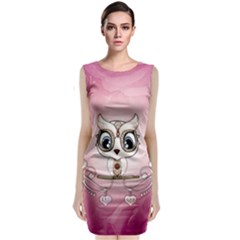 Cute Little Owl With Hearts Sleeveless Velvet Midi Dress by FantasyWorld7