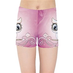 Cute Little Owl With Hearts Kids  Sports Shorts by FantasyWorld7