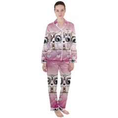 Cute Little Owl With Hearts Satin Long Sleeve Pyjamas Set