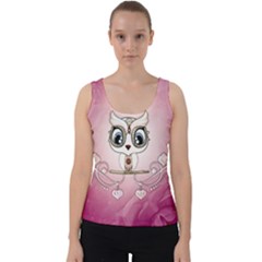 Cute Little Owl With Hearts Velvet Tank Top by FantasyWorld7