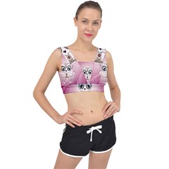 Cute Little Owl With Hearts V-back Sports Bra by FantasyWorld7