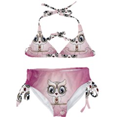 Cute Little Owl With Hearts Kids  Classic Bikini Set