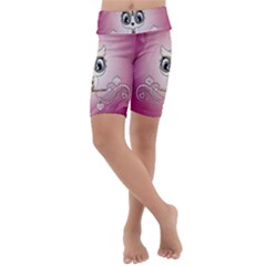 Cute Little Owl With Hearts Kids  Lightweight Velour Cropped Yoga Leggings by FantasyWorld7