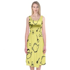 Tea Seamless Pattern Teatime Midi Sleeveless Dress