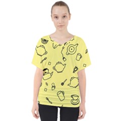 Tea Seamless Pattern Teatime V-neck Dolman Drape Top